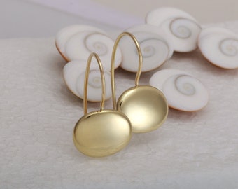 14k Gold Earrings, Minimalist Earrings, Solid Gold Drop Earrings,  Modern Shiny Oval Earrings, Fine Gold Jewelry, Unique Gift For Her