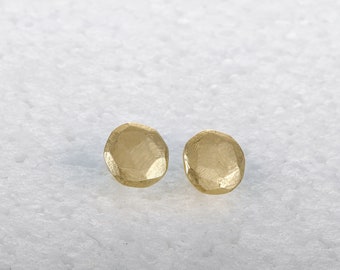 Round studs, 14k gold earrings, Solid gold post earrings, Brushed Earrings, solid gold studs, Handmade Dainty earrings gift for Her