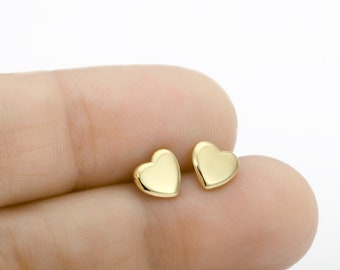 14k Gold Stud Earrings, Gold Heart Earrings, Solid Gold Heart Stud Earrings, Gold Post Earrings, Gold Ear Studs Valentines Day Gift For Her