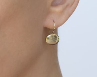 Yellow Gold Earrings, 14k Solid Gold Drop Earrings, Shiny Oval Earrings, Modern Minimalist Jewelry, Everyday Earrings Gift For Her
