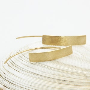 Boucles d'oreilles en or 14 carats - Boucles d'oreilles minimalistes - Boucles d'oreilles en or massif - Clous rectangulaires longs