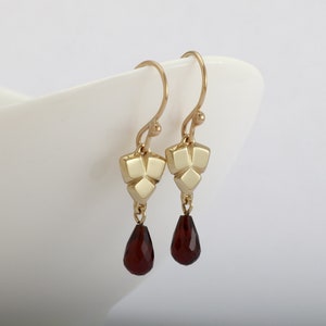 Gold Garnet Earrings, 14k Gold Earrings, Solid Gold Garnet Dangle Earrings, January Birthstone Earrings, Genuine Garnet Jewelry For Women image 5