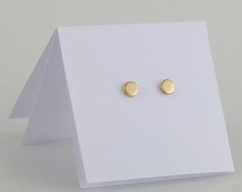 14k Gold Dot Stud Earrings - Handmade Tiny 14 Karat Solid Gold Disc (4 mm)