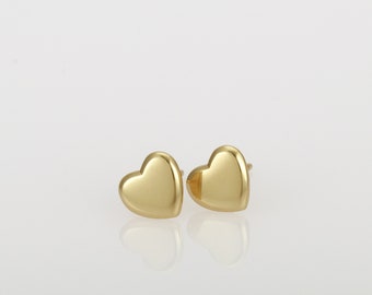 Gold Heart Earrings, 14k Gold Stud Earrings, Solid Gold Minimalist Heart Stud Earrings, Small Gold Studs, Gold Ear Studs, Gifts For Her