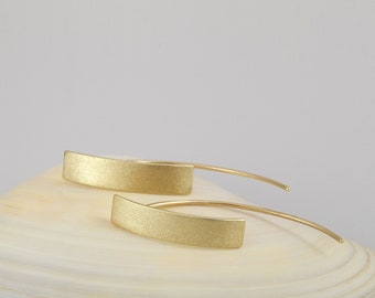 Minimalist Gold Earrings, 14k Earrings, Rectangle Earrings, Solid Gold Earrings, Elegant Modern Jewelry, Unique Gift For Her, Fine Jewelry