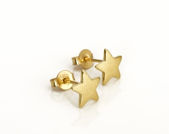 Gold Star Earrings, 14k Solid Gold Stud Earrings, Unisex Everyday Earrings, Star Stud Earrings, Gold Post Earrings, Fine Gold Jewelry