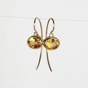 Gold Citrine Earrings, 14k Solid Gold Earrings, Minimalist November Birthstone Jewelry, Modern Gemstone Earrings Gift For Women