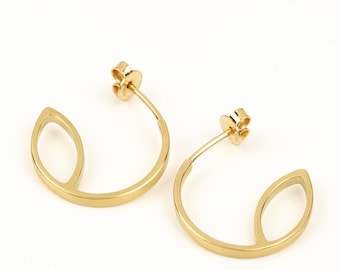 14k Gold Hoop Earrings - Minimalist Solid Gold Open Hoops - Modern Everyday Fine Jewelry