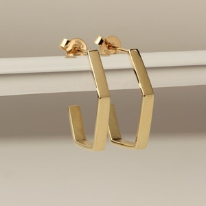 Geometrische Gold Creolen, 14k Solid Gold Ohrringe, Minimalistische Gelb Gold offene Creolen, moderner Schmuck