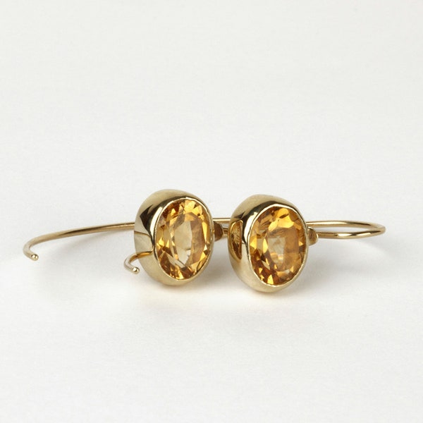Modern Earrings, Gold Citrine Earrings, 14k Solid Gold Earrings, November Birthstone Jewelry, Citrine Jewelry For Women