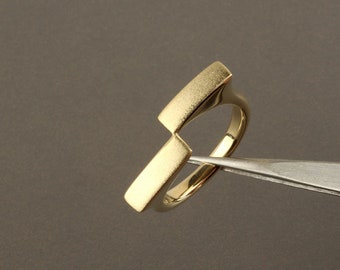 14k Solid Gold Ring, Minimalist 14k Gold Ring, Geometric Ring, Gold Statement Ring,  Unique Minimal Jewelry Gift For Her