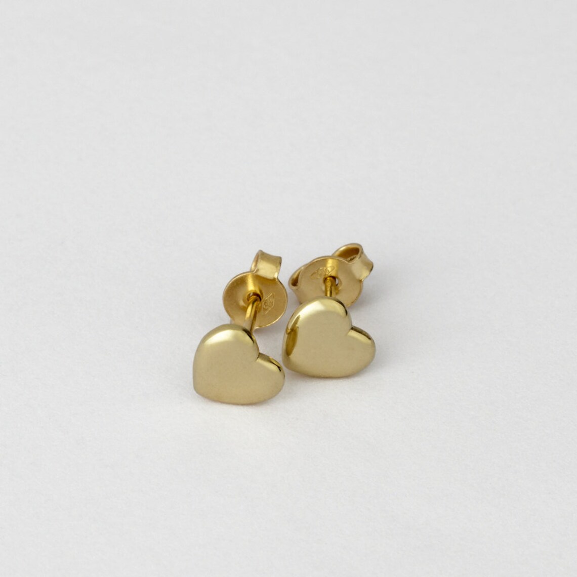14k Gold Stud Earrings Gold Heart Earrings Solid Gold Heart Etsy