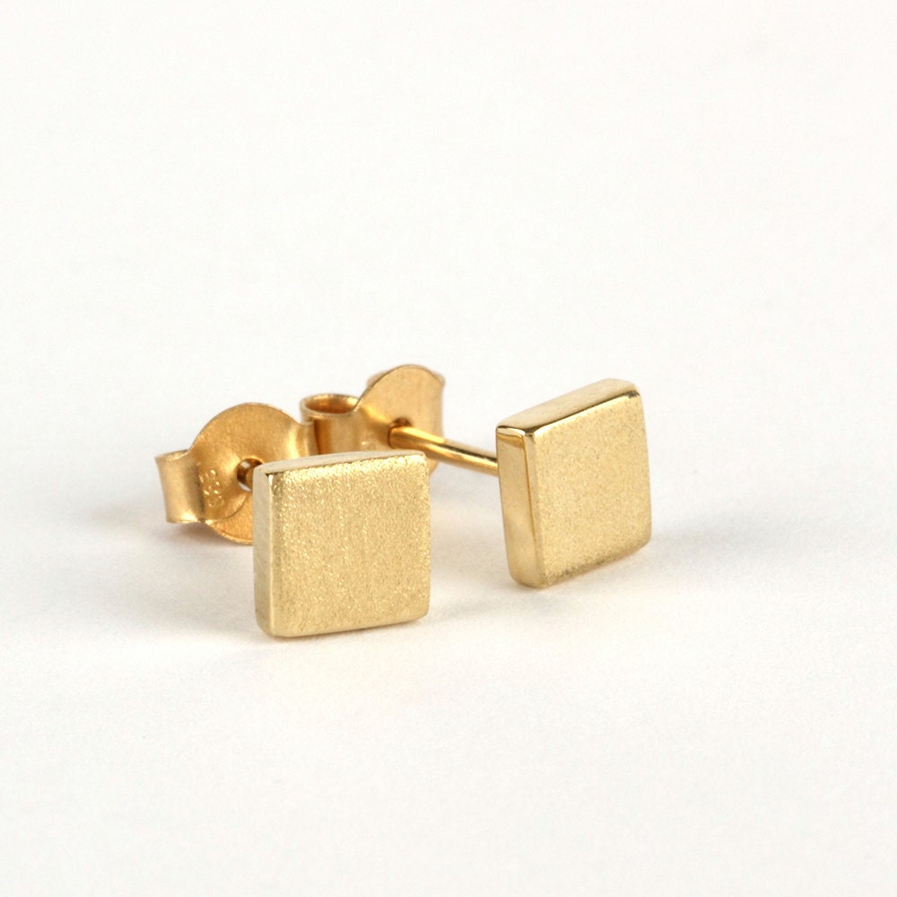 14k Gold Stud Earrings, Square Earrings, Solid Gold Post Earrings