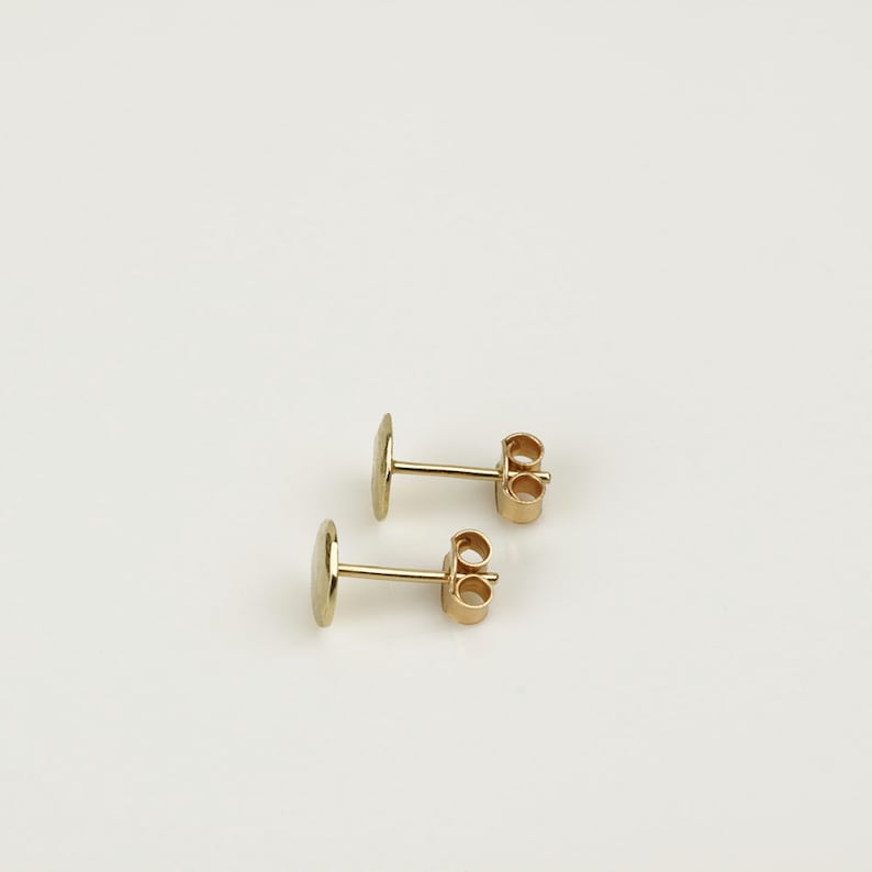 Round Stud Earrings, 14k Solid Gold Stud Earrings, Delicate Earrings, Brushed Earrings, Gold Post Earrings, Handmade Gold Jewelry image 4
