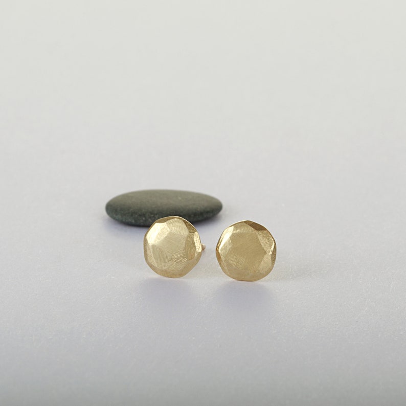 Round Stud Earrings, 14k Solid Gold Stud Earrings, Delicate Earrings, Brushed Earrings, Gold Post Earrings, Handmade Gold Jewelry image 8