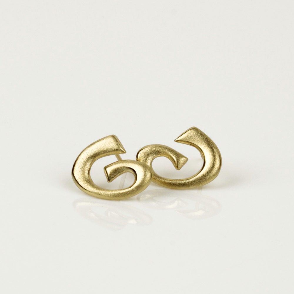 Solid Gold Earrings, Yellow Gold Earrings, 14k Solid Gold Studs, Unique