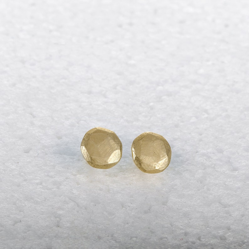 Round Stud Earrings, 14k Solid Gold Stud Earrings, Delicate Earrings, Brushed Earrings, Gold Post Earrings, Handmade Gold Jewelry image 2