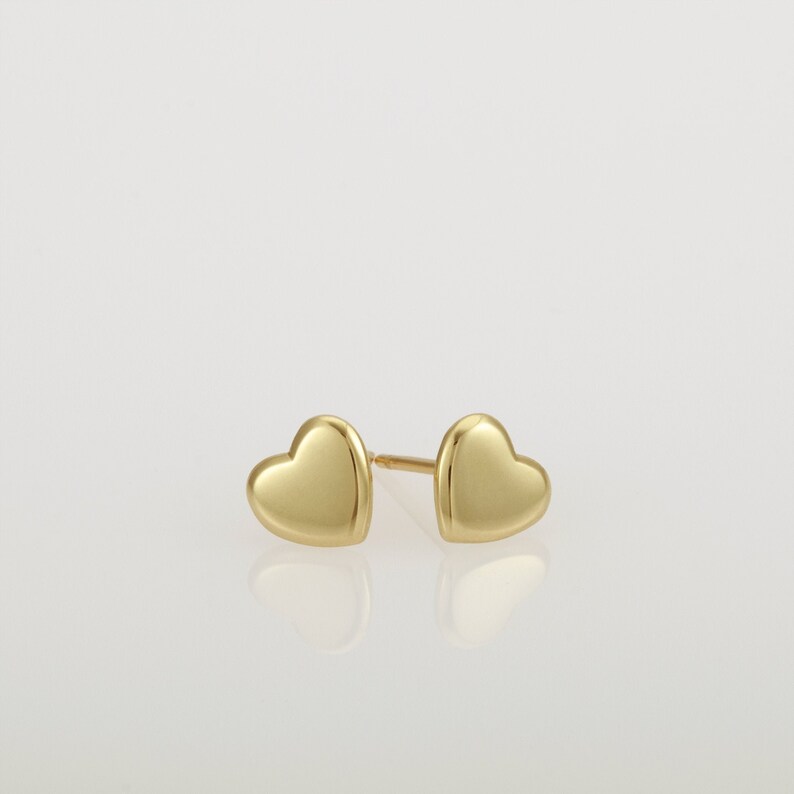 14k Gold Stud Earrings Gold Heart Earrings Solid Gold Heart Etsy