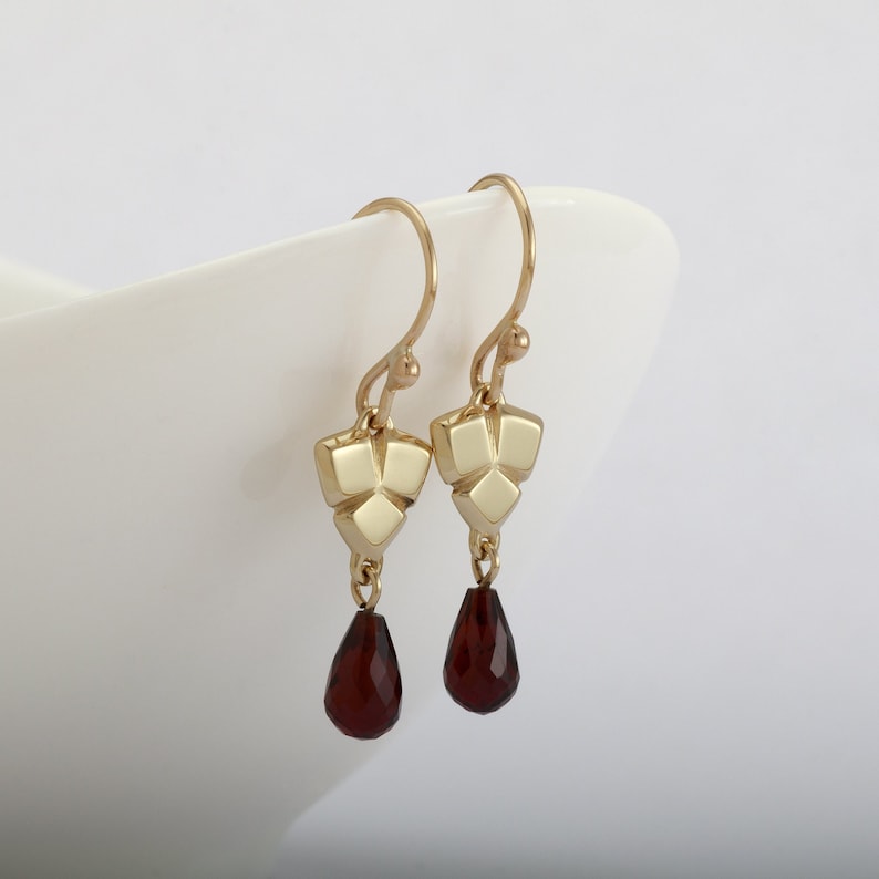 Gold Garnet Earrings, 14k Gold Earrings, Solid Gold Garnet Dangle Earrings, January Birthstone Earrings, Genuine Garnet Jewelry For Women image 5