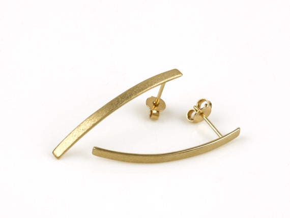 14k Gold Earrings, Minimalist Gold Bar Earrings, 14k Solid Gold Long Stud Earrings, Elegant Gold Line Earrings, Gift For Her