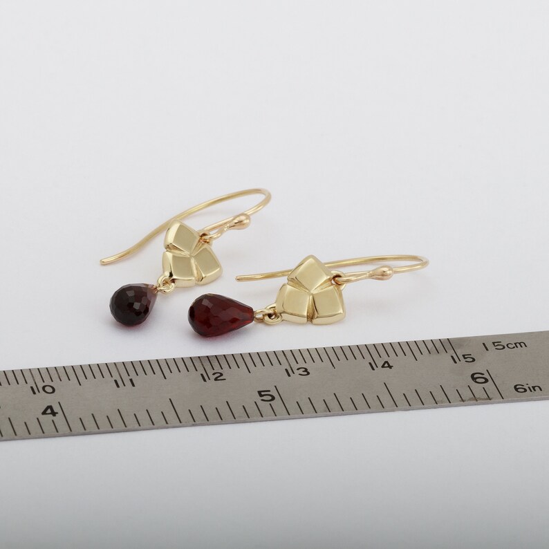 Gold Garnet Earrings, 14k Gold Earrings, Solid Gold Garnet Dangle Earrings, January Birthstone Earrings, Genuine Garnet Jewelry For Women image 6