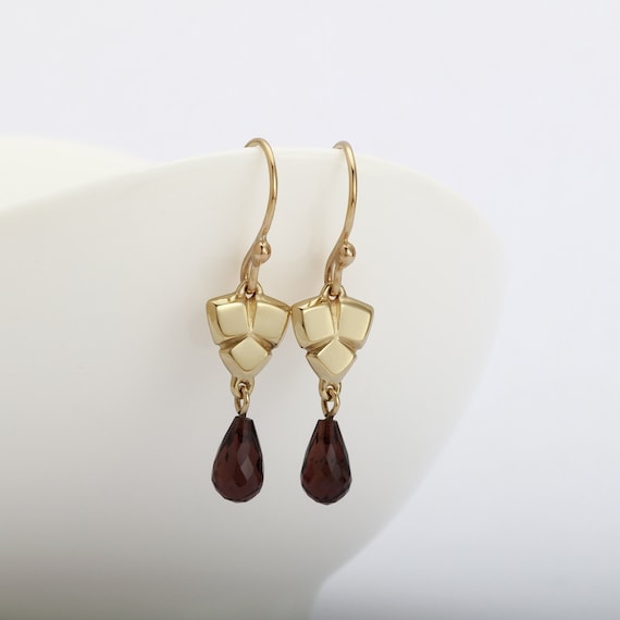 Gold Garnet Earrings 14k Gold Earrings Solid Gold Garnet Dangle