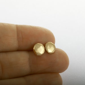 Round Stud Earrings, 14k Solid Gold Stud Earrings, Delicate Earrings, Brushed Earrings, Gold Post Earrings, Handmade Gold Jewelry image 7