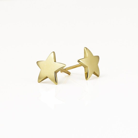 Star Stud Earrings Gold Star Earrings 14k Gold Studs Solid Etsy