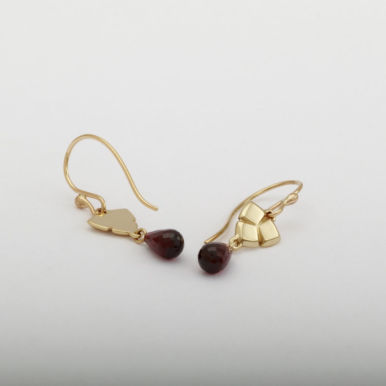 Gold Garnet Earrings, 14k Gold Earrings, Solid Gold Garnet Dangle Earrings, January Birthstone Earrings, Genuine Garnet Jewelry For Women image 4