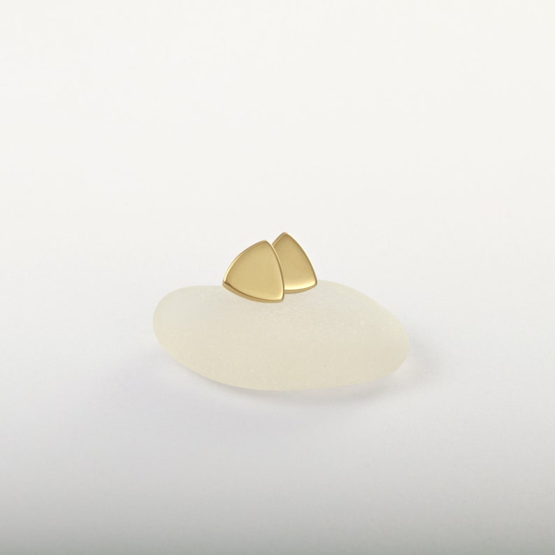 14k Gold Stud Earrings, Minimalist Stud Earrings, Yellow Gold Triangle Earrings, Geometric Earrings, Solid Gold Shiny Post Earrings image 9