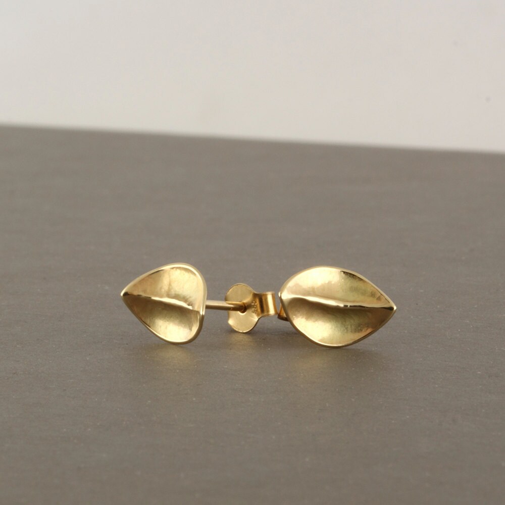14k gold stud earrings solid gold earrings gold leaf | Etsy