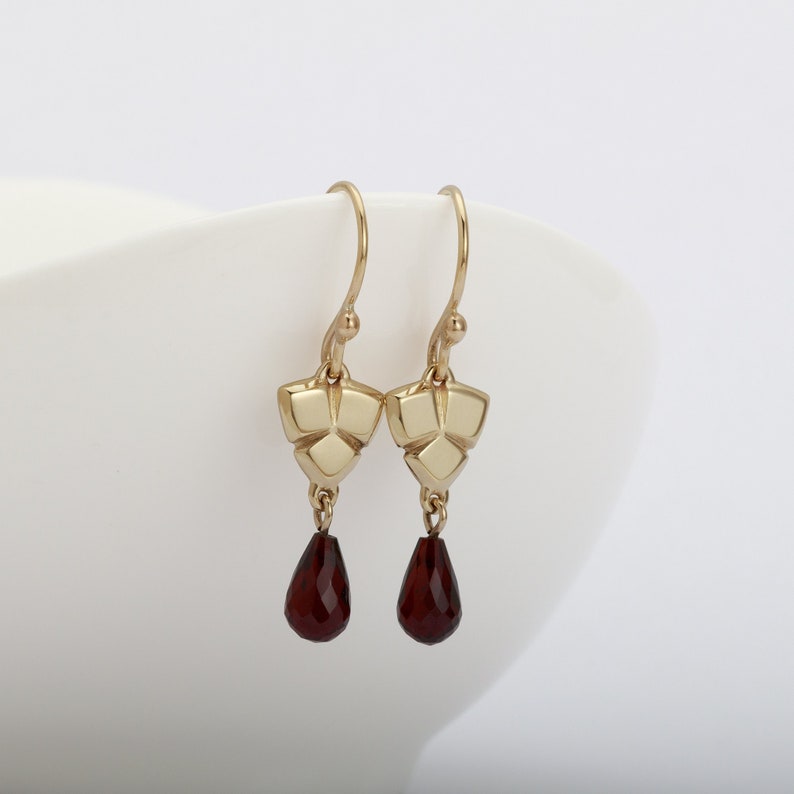 Gold Garnet Earrings, 14k Gold Earrings, Solid Gold Garnet Dangle Earrings, January Birthstone Earrings, Genuine Garnet Jewelry For Women image 10