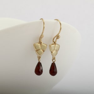 Gold Garnet Earrings, 14k Gold Earrings, Solid Gold Garnet Dangle Earrings, January Birthstone Earrings, Genuine Garnet Jewelry For Women image 8