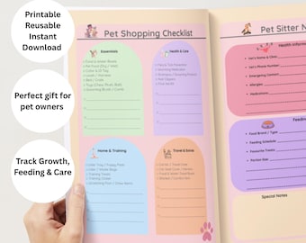 Pet Owner Printable Planner | 14 Page Pet Care & Health Tracker | Digital Download