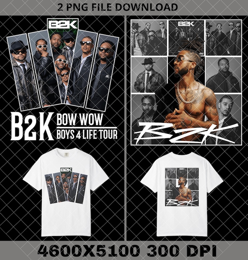 B2K Bow Wow Boys4life Tour PNG File : B2K Concert 2026 Tshirt Design ...