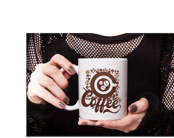 20oz Jumbo Ceramic Coffee Mug – Glossy White, Coffee Themed Graphic