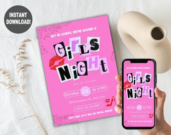 Bewerkbare Mean Girl geïnspireerd Girls Night Out uitnodiging, Girl's Party, 5 x 7, tekst/e-mail sjabloon, Instant Download