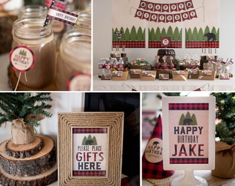 Lumberjack Happy Camper Plaid Birthday Shower Boy Printables/ lumberjack party/ happy camper birthday party or baby shower/ bear party