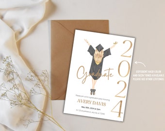 Editable Graduation 5x7 Invitation, Text/Email Invitation, Instant Download