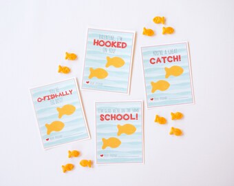 Valentine Printable "GOLDFISH" goldfish crackers great catch same school hooked on you o-fish-ally