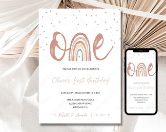 Editable Boho Rainbow Girl Birthday Invitation, Rainbow Invitation, Rainbow Template, Rainbow Birthday Party, Digital File