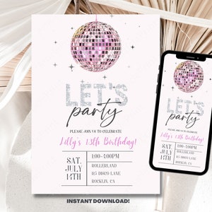 Editable Disco Party Invitation, Personalized Invitation, Printable, Dance Party, Sweet 16, Taylor Swift, Instant Download image 1