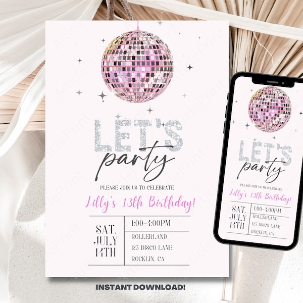 Bearbeitbare Disco Party-Einladung, personalisierte Einladung, printable, Tanzparty, Sweet 16, Taylor Swift, Instant Download