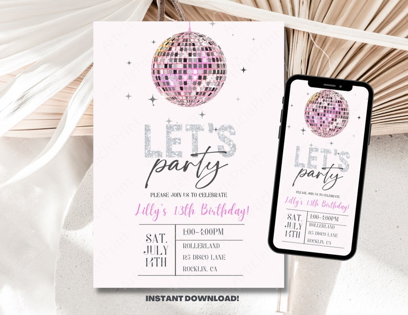 Editable Disco Party Invitation, Personalized Invitation, Printable, Dance Party, Sweet 16, Taylor Swift, Instant Download image 1