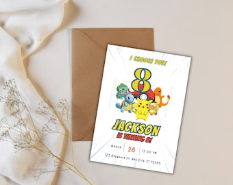 Editable Pokémon, Pikachu Birthday Invitation, Pokemon Party Invite Birthday invitation