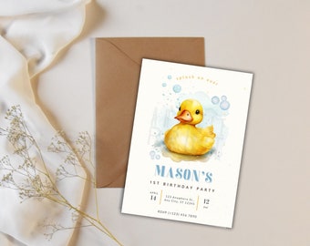 Editable Rubber Duck Invitation, Birthday/Baby Shower Invitation, Splash on over, Boy Birthday,Personalized Digital, Instant Download