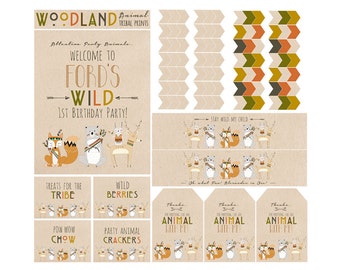 Woodland Party Animal DIY Printables Birthday or Shower/ woodland animal birthday party/ woodland animal baby shower/tribal party