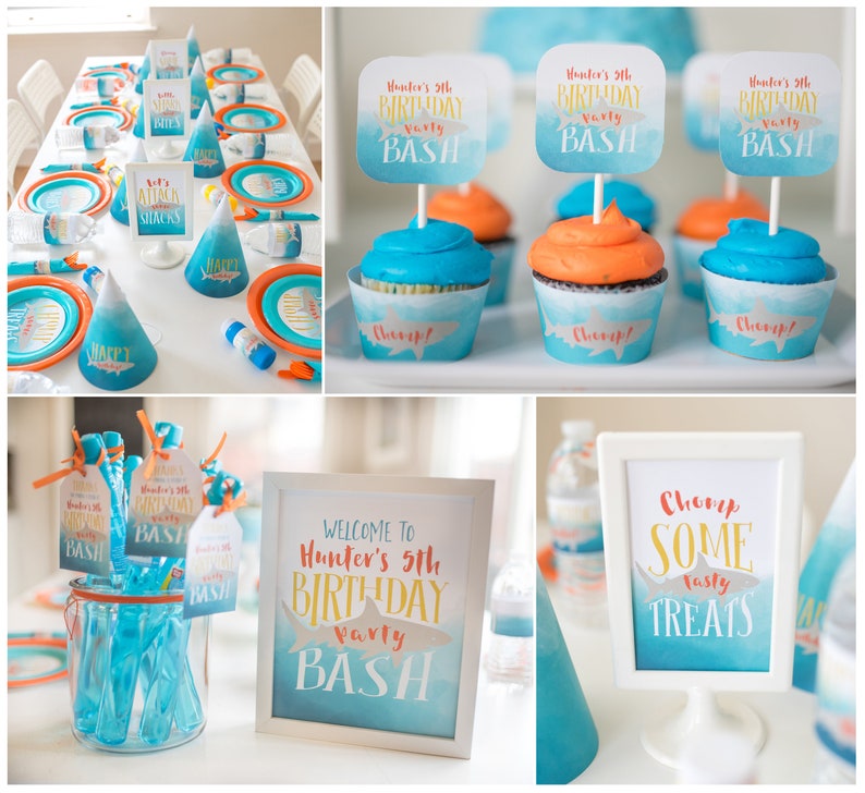 Watercolor Shark Ombre Invite  Printable Set DIY printable image 5