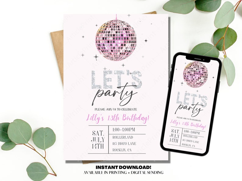 Editable Disco Party Invitation, Personalized Invitation, Printable, Dance Party, Sweet 16, Taylor Swift, Instant Download image 2