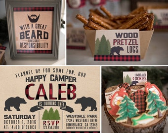 Lumberjack Happy Camper Plaid Birthday Shower Boy Printables
